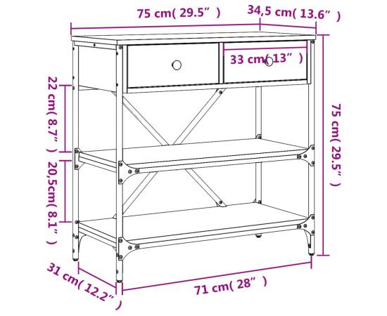 Masă consolă, stejar maro, 75x34,5x75 cm, lemn prelucrat, 11 image