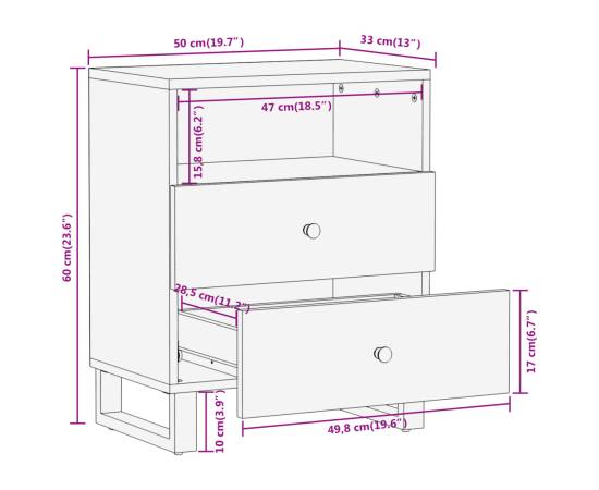 Noptieră, maro și negru, 50x33x60 cm, lemn masiv de mango, 11 image
