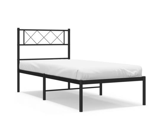 Cadru de pat metalic cu tăblie, negru, 80x200 cm, 2 image