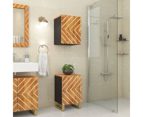 Dulap de baie, maro și negru, 38x33,5x58 cm lemn masiv de mango