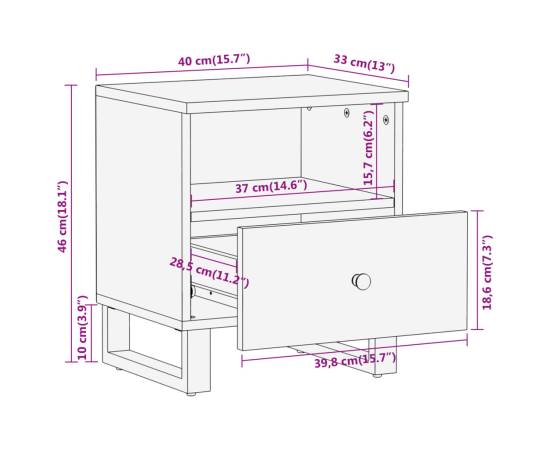 Noptieră, maro și negru, lemn masiv de mango, 11 image