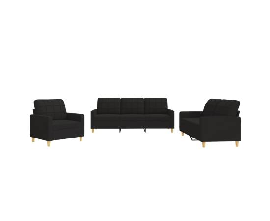 Set de canapele cu perne, 3 piese, negru, textil, 2 image