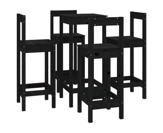 Set mobilier de bar, 5 piese, negru, lemn masiv de pin, 3 image