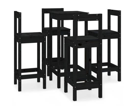 Set mobilier de bar, 5 piese, negru, lemn masiv de pin, 2 image