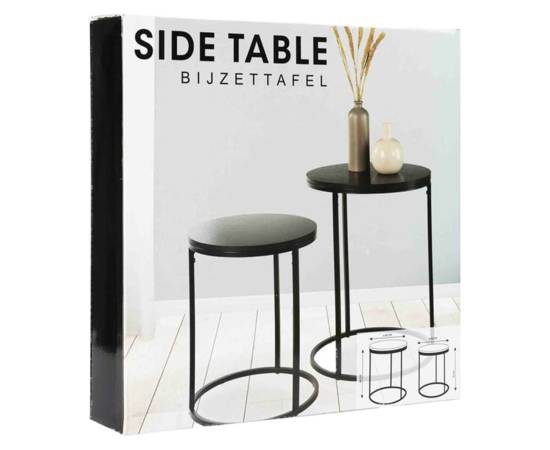 H&s collection set de masă laterală, 2 piese, cu blat de lemn, negru, 3 image