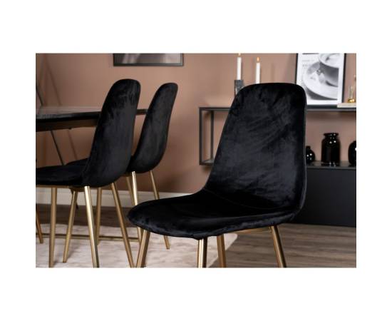 Venture home scaune de sufragerie polar, 2 buc., negru/alamă, catifea, 4 image