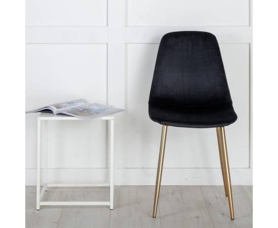 Venture home scaune de sufragerie polar, 2 buc., negru/alamă, catifea, 3 image
