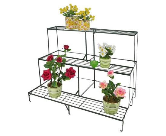 Hi raft pentru flori cu 3 niveluri, negru, 100x60x75 cm, metal
