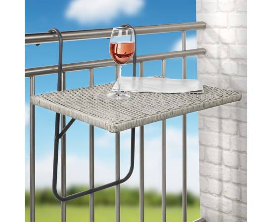 Hi masă de balcon pliabilă cu blat aspect răchită, gri, 60x40 cm