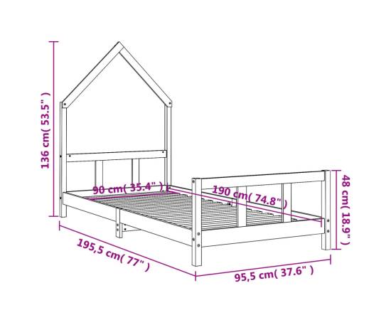 Cadru de pat pentru copii, negru, 90x190 cm, lemn masiv de pin, 9 image