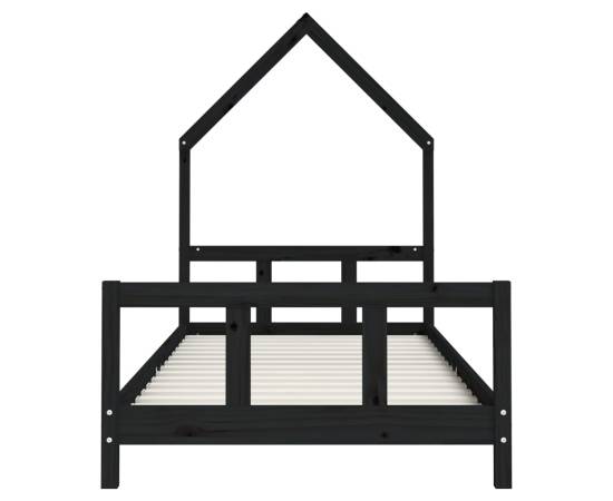 Cadru de pat pentru copii, negru, 90x190 cm, lemn masiv de pin, 4 image