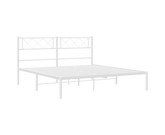 Cadru de pat metalic cu tăblie, alb, 135x190 cm, 4 image