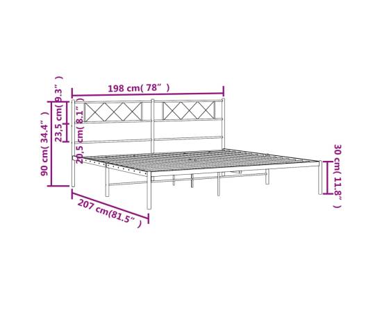Cadru de pat metalic cu tăblie, negru, 193x203 cm, 9 image
