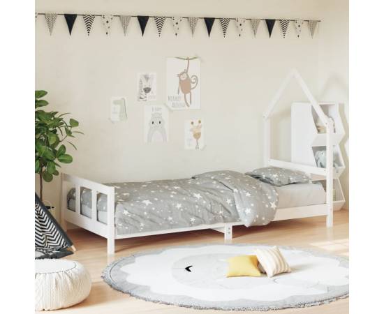 Cadru de pat pentru copii, alb, 90x200 cm, lemn masiv de pin