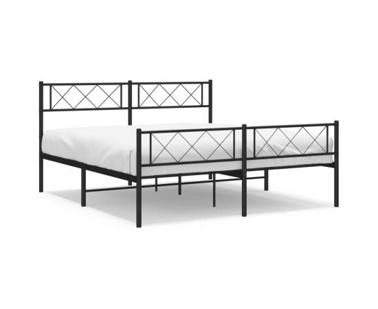 Cadru pat metalic cu tăblie de cap/picioare, negru, 140x190 cm, 2 image