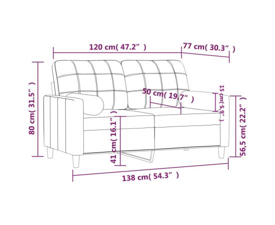 Canapea cu 2 locuri cu pernuțe, negru, 120 cm, textil, 8 image