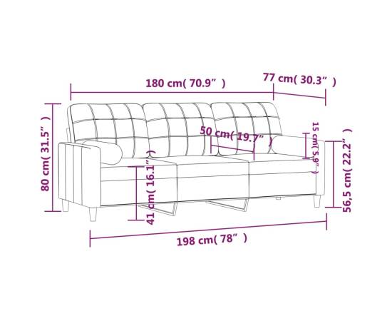 Canapea cu 3 locuri cu pernuțe, crem, 180 cm, textil, 8 image