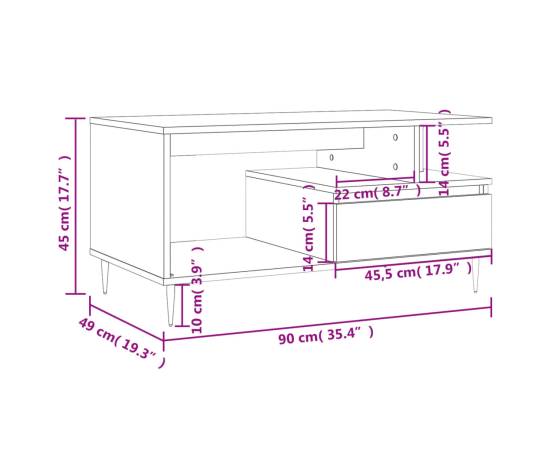Măsuță de cafea, stejar maro, 90x49x45 cm, lemn prelucrat, 11 image