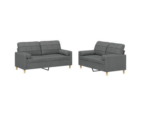 Set de canapele cu perne, 2 piese, gri închis, material textil, 2 image
