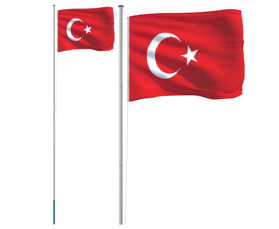 Steag turcia și stâlp din aluminiu, 6,23 m, 2 image