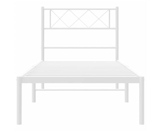 Cadru de pat metalic cu tăblie, alb, 90x190 cm, 5 image