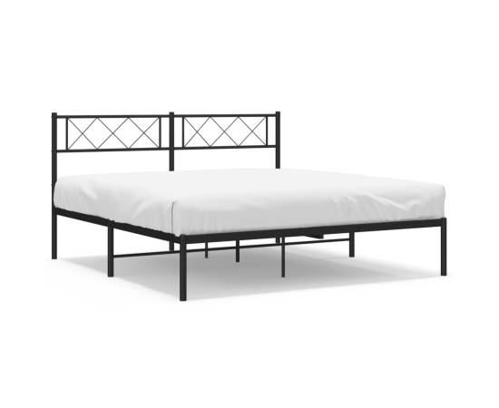 Cadru de pat metalic cu tăblie, negru, 140x190 cm, 2 image