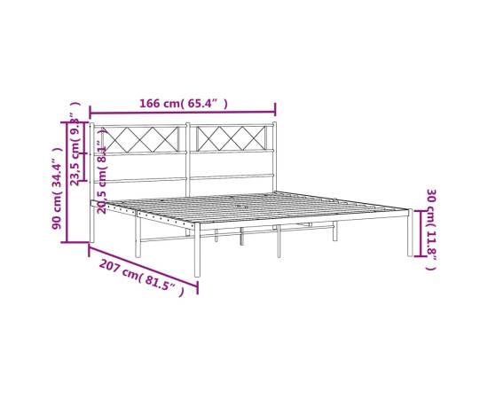 Cadru de pat metalic cu tăblie, negru, 160x200 cm, 9 image