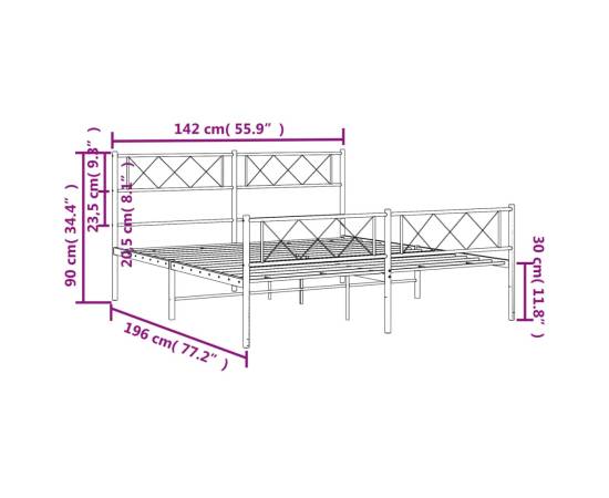 Cadru pat metalic cu tăblie de cap/picioare, negru, 135x190 cm, 9 image