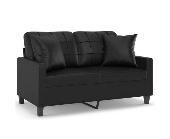 Canapea cu 2 locuri cu pernuțe, negru, 120 cm, piele ecologică, 2 image
