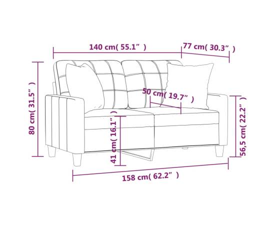 Canapea cu 2 locuri cu pernuțe, negru, 140 cm, piele ecologică, 8 image