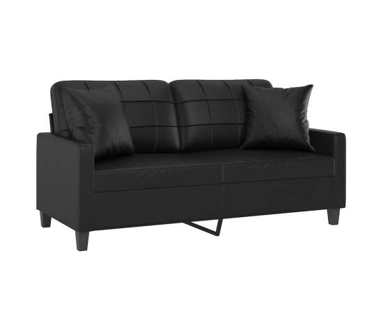 Canapea cu 2 locuri cu pernuțe, negru, 140 cm, piele ecologică, 3 image