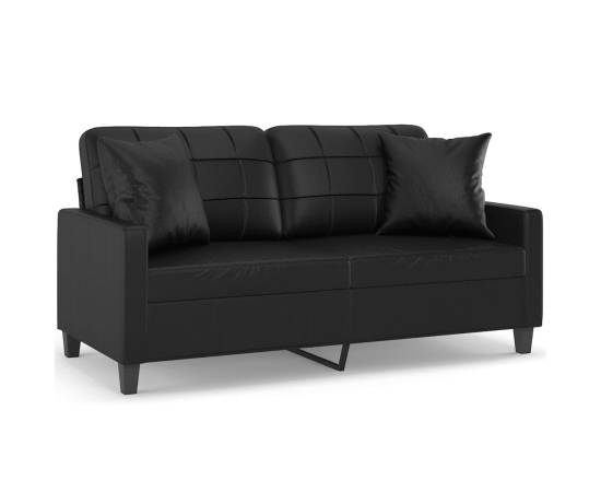 Canapea cu 2 locuri cu pernuțe, negru, 140 cm, piele ecologică, 2 image