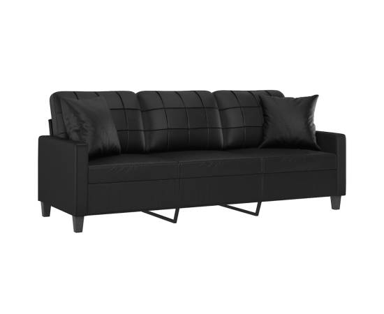 Canapea cu 3 locuri cu pernuțe, negru, 180 cm, piele ecologică, 3 image