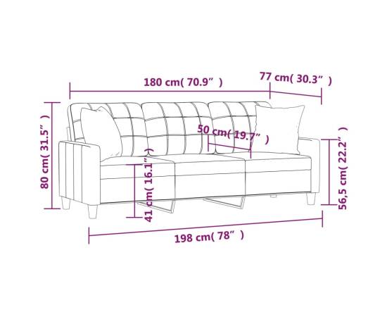 Canapea cu 3 locuri cu pernuțe, negru, 180 cm, piele ecologică, 8 image