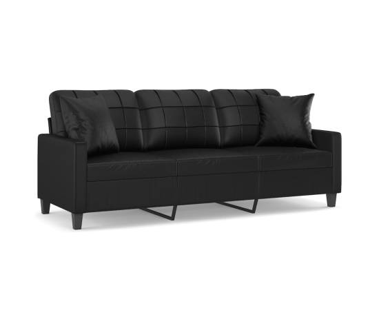 Canapea cu 3 locuri cu pernuțe, negru, 180 cm, piele ecologică, 2 image