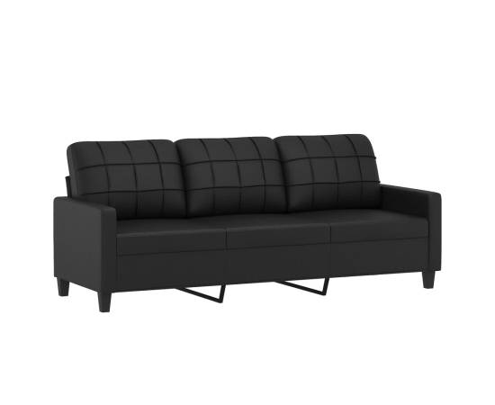 Canapea cu 3 locuri cu pernuțe, negru, 180 cm, piele ecologică, 4 image