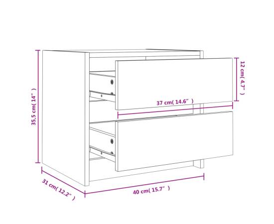 Noptiere, 2 buc., alb, 40x31x35,5 cm, lemn masiv de pin, 11 image