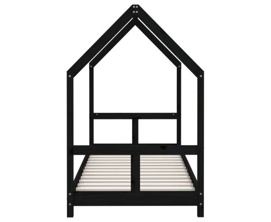 Cadru de pat pentru copii, negru, 80x200 cm, lemn masiv de pin, 5 image
