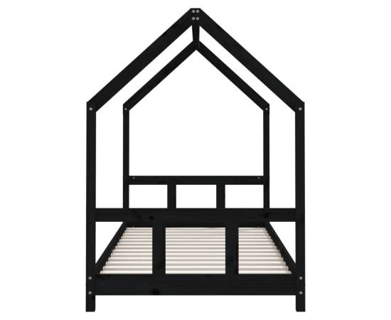 Cadru pat pentru copii, negru, 90x200 cm, lemn masiv de pin, 5 image