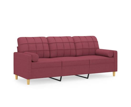 Canapea cu 3 locuri cu pernuțe, roșu vin, 180 cm, textil, 2 image
