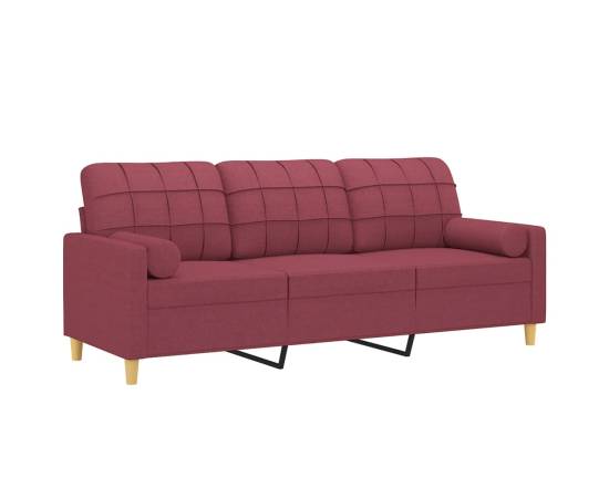 Canapea cu 3 locuri cu pernuțe, roșu vin, 180 cm, textil, 3 image
