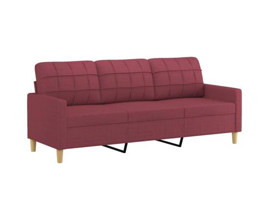 Canapea cu 3 locuri cu pernuțe, roșu vin, 180 cm, textil, 4 image