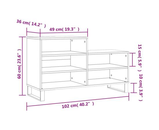 Pantofar, stejar sonoma, 102x36x60 cm, lemn prelucrat, 10 image