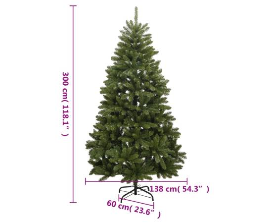 Brad de crăciun artificial cu suport și balamale, verde, 300 cm, 7 image