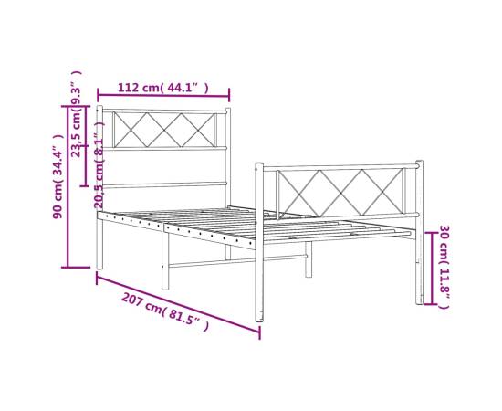 Cadru de pat metalic cu tăblie de cap/picioare, alb, 107x203 cm, 9 image