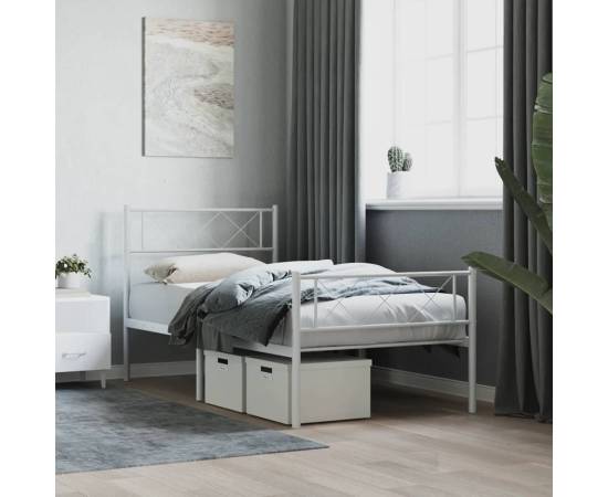 Cadru de pat metalic cu tăblie de cap/picioare, alb, 80x200 cm