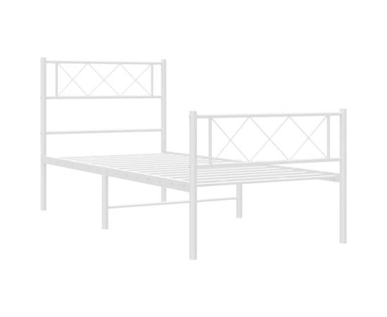 Cadru de pat metalic cu tăblie de cap/picioare, alb, 80x200 cm, 5 image