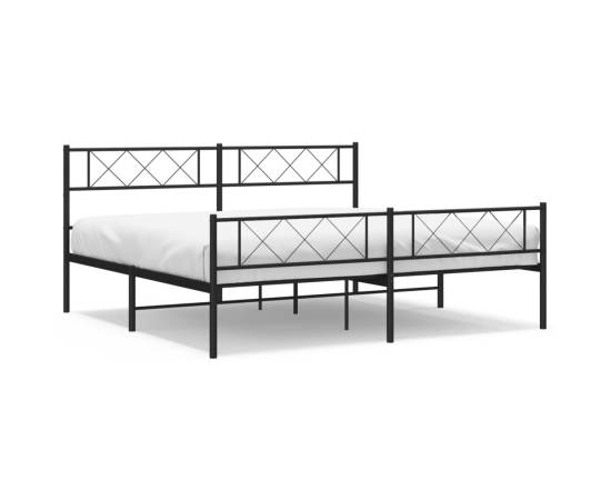 Cadru pat metalic cu tăblii de cap/picioare, negru, 183x213 cm, 2 image