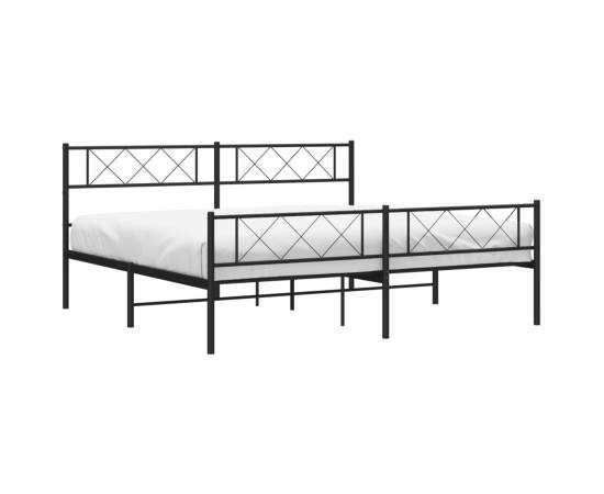 Cadru pat metalic cu tăblii de cap/picioare, negru, 200x200 cm, 3 image