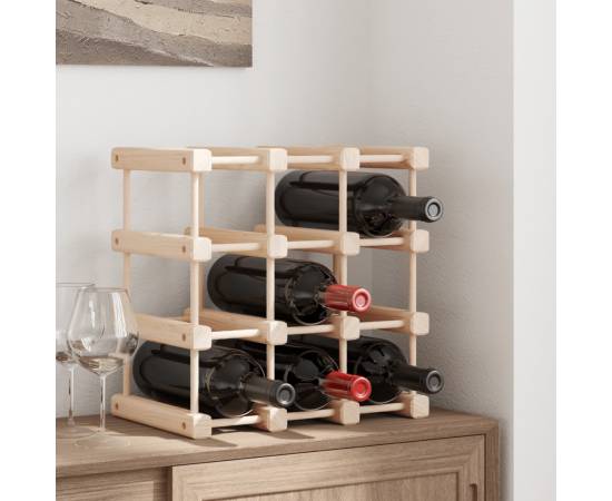 Raft de vin pentru 12 sticle, 36x23x36 cm, lemn masiv de pin